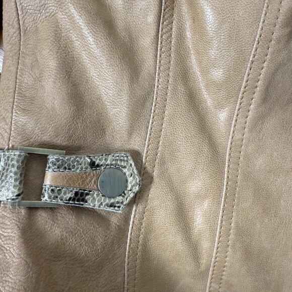 ETCETERA Leather Jacket- Sz 2 Tan with Snakeskin Look Trim, Deco Stitching,... - Picture 11 of 12